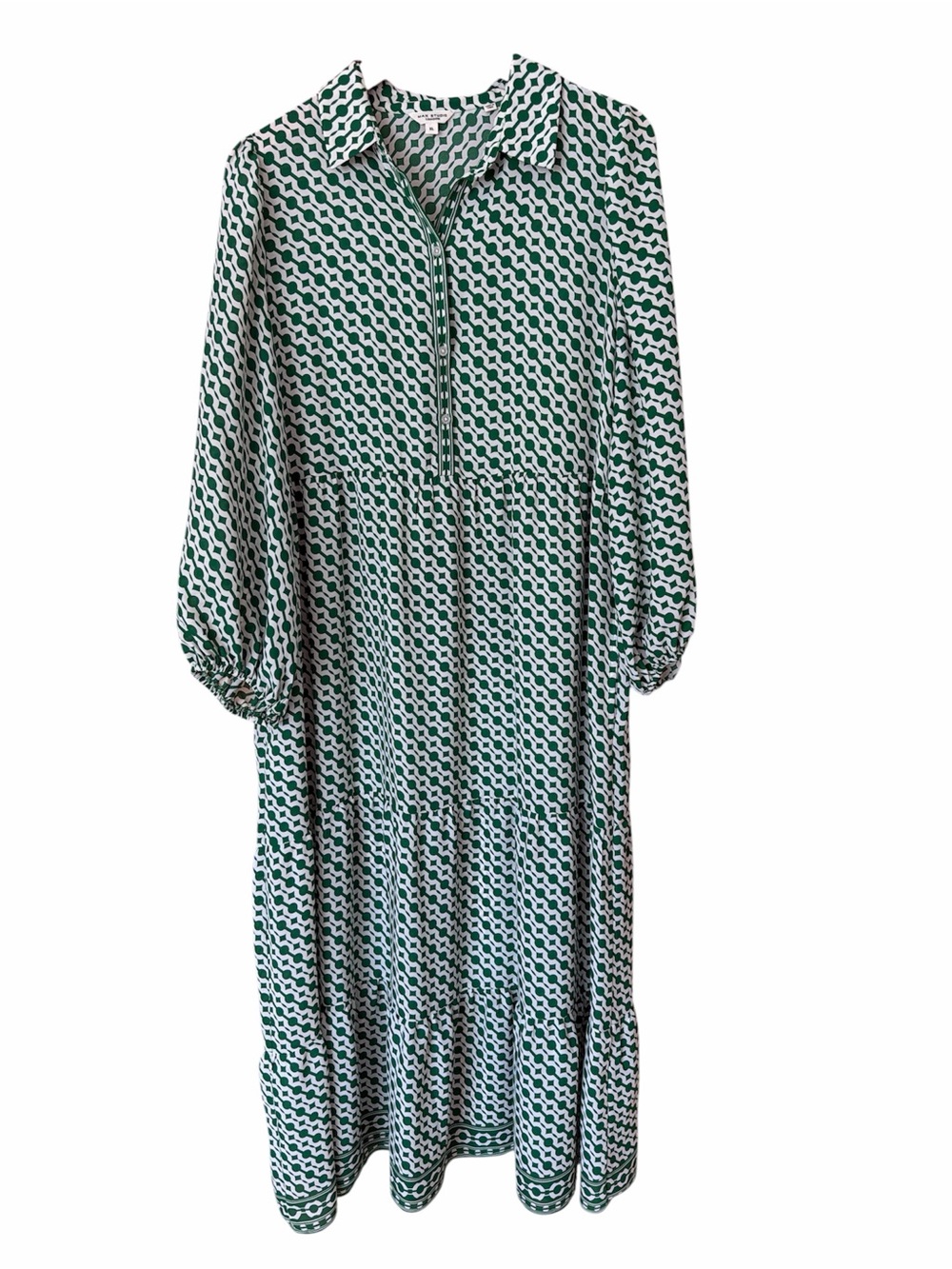 Max Studio Green and White Geometric Maxi Dress